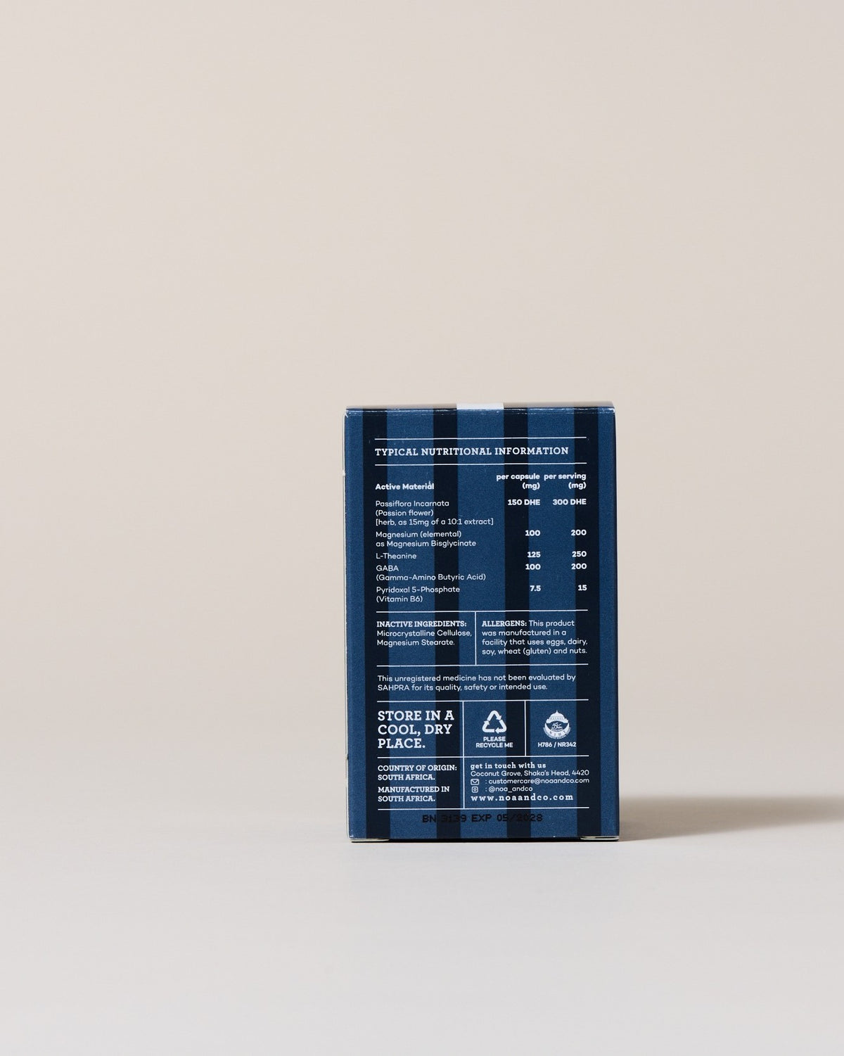 Noa & Co Deep Sleep Capsules, box back with nutritional information