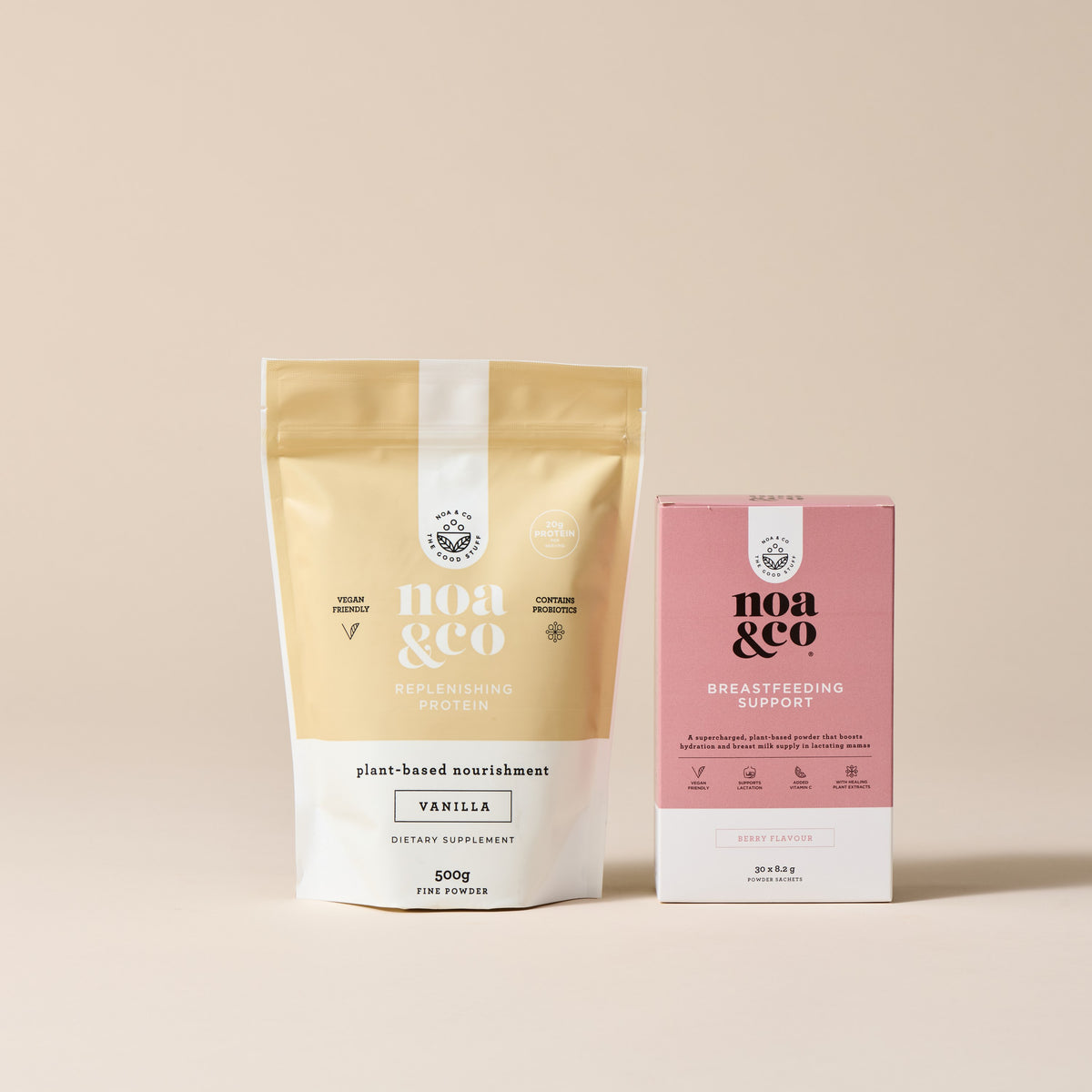 Noa & Co Mama Vanilla: Vanilla Replenishing Protein pouch and Breastfeeding Support box