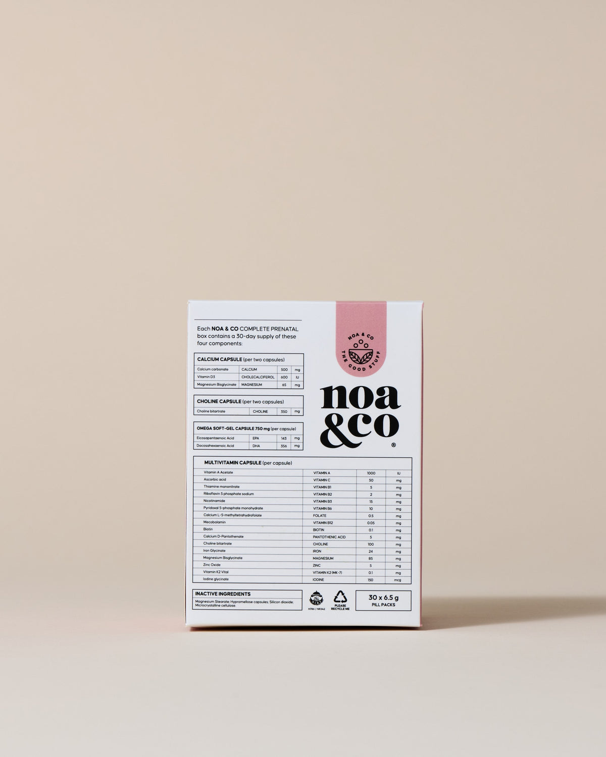 Noa &amp; Co Complete Prenatal, back of box