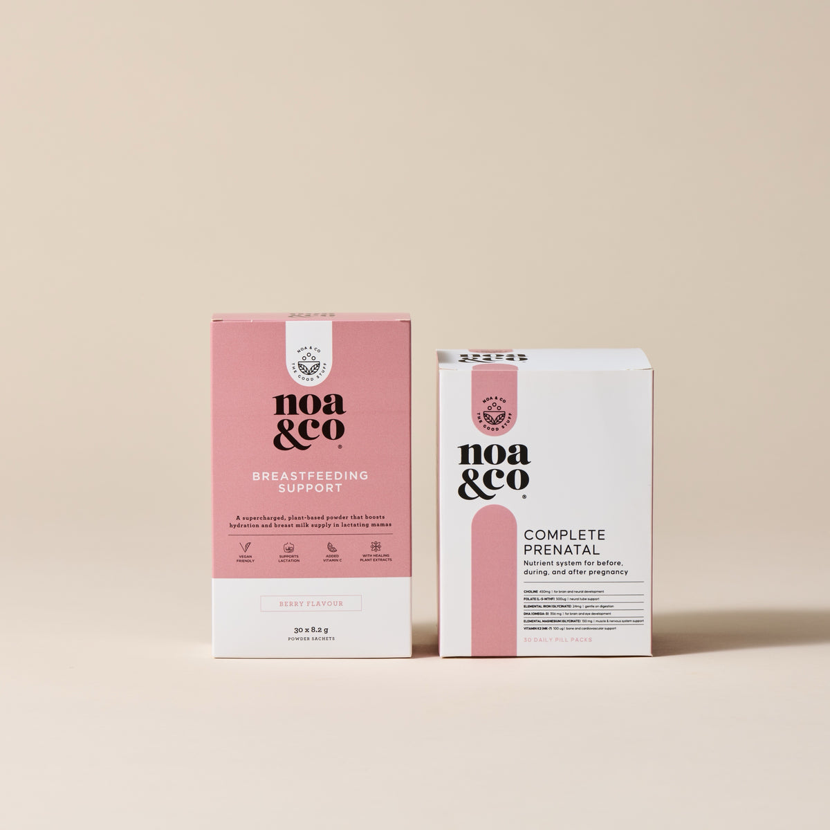 Noa &amp; Co Grow &amp; Feed bundle: Complete Prenatal box and Breastfeeding Support box