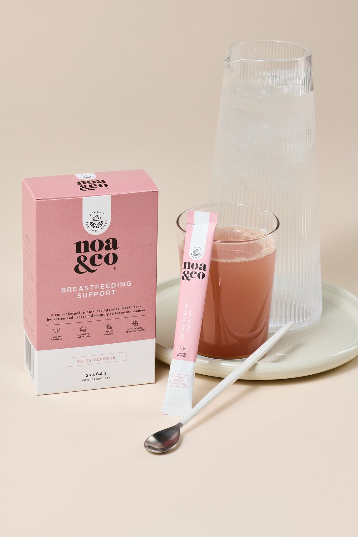 Breast Feeding Support sachet mixed into a glass of water
