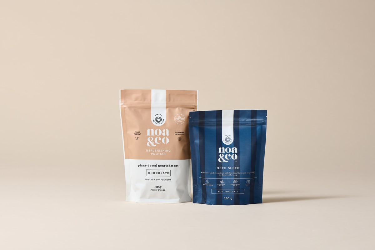 Chocolate Replenishing Protein and Deep Sleep Hot Chocolate pouches